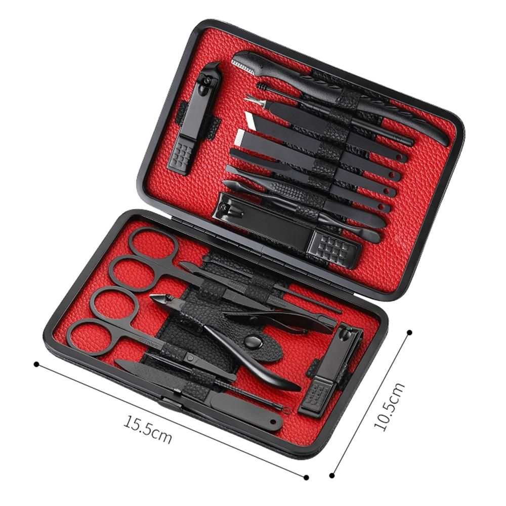 18pcs Professional Pedicure Manicure Tool Kit Nail Clippers Set Nail File Trimmer Eyebrow Shaving Nose Hair Trimming Tool for Nail Care & Health Care