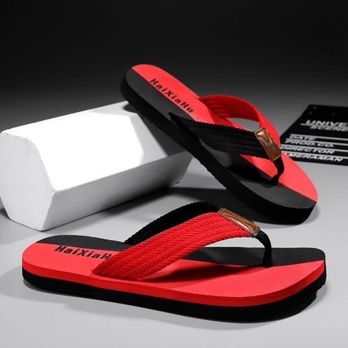 New Arrival Youth Sandals Men Flip Flops Shoes Summer Cool Men Slippers Comfy Soft Anti-slip Flat Sandals Outdoor Casual Beach Shoes Red