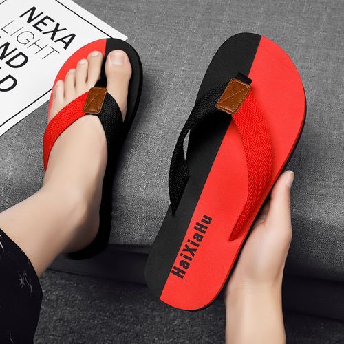 New Arrival Youth Sandals Men Flip Flops Shoes Summer Cool Men Slippers Comfy Soft Anti-slip Flat Sandals Outdoor Casual Beach Shoes Red