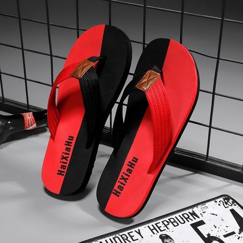 New Arrival Youth Sandals Men Flip Flops Shoes Summer Cool Men Slippers Comfy Soft Anti-slip Flat Sandals Outdoor Casual Beach Shoes Red
