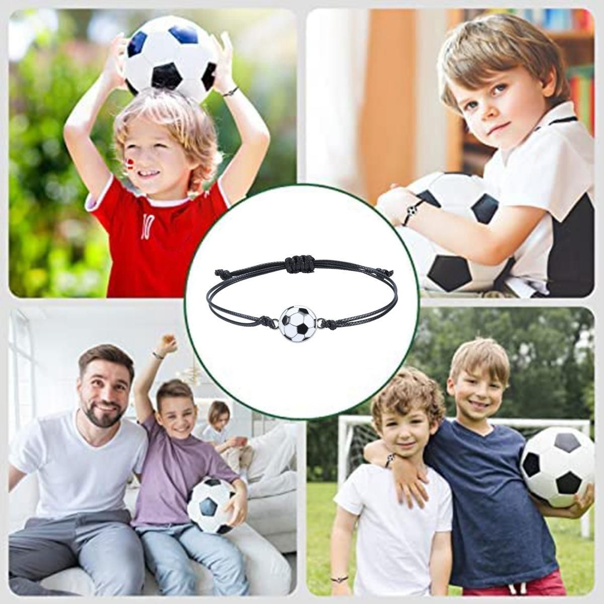 20 Pcs Soccer Charm Bracelets Soccer Ball Beads Adjustable W