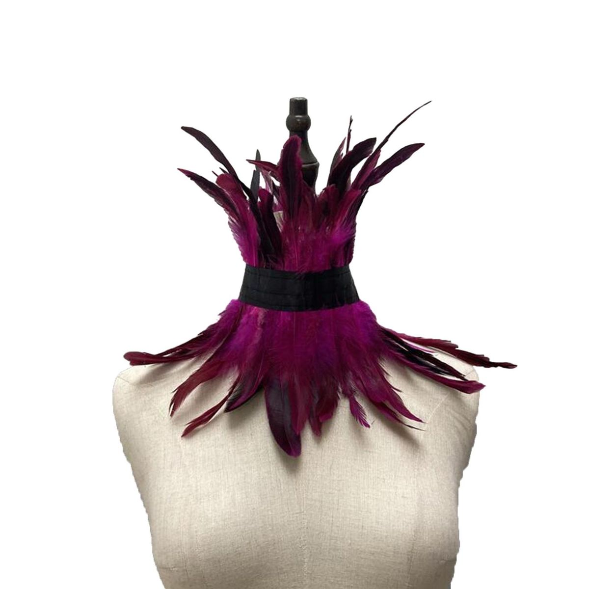 Women Fake Collar Feathered Lace Neck Sleeve Chic Punk Party for Women Rose Red