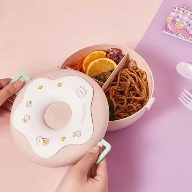 Children Divided Donut Plastic Lunch Box - 1000ml