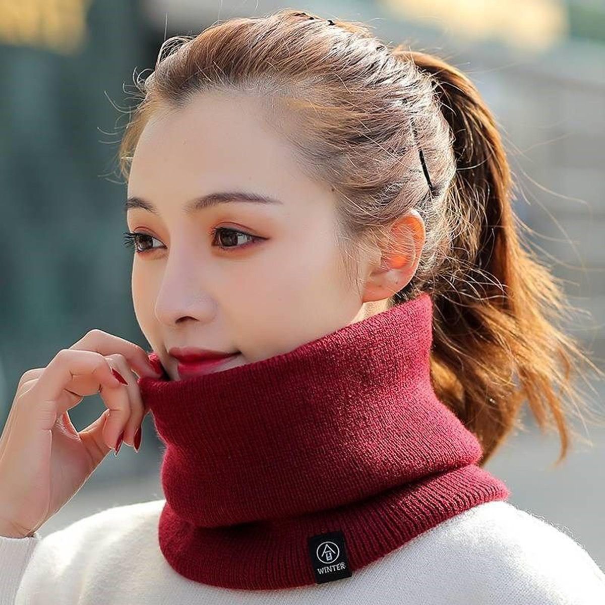 Solid Color Scarf Cozygear Unisex Plush Neck Wrap Warmth for Outdoor Wine Red