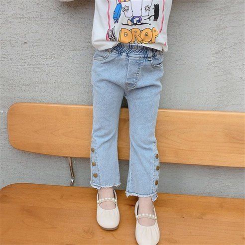 Girls Button Hem Bootcut Jeans P139