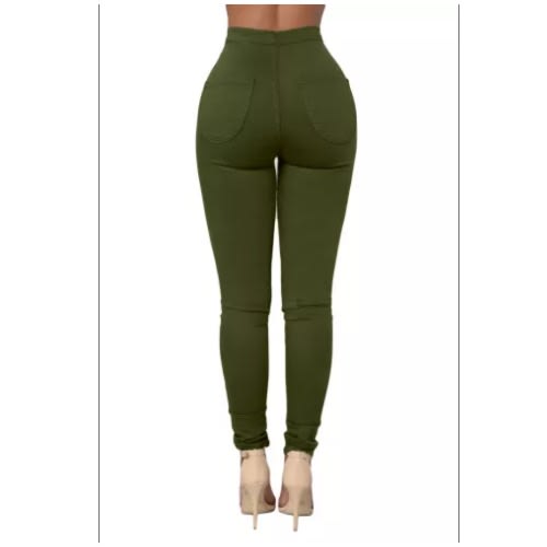 Olive High Waisted Skinny Jeans With Round Pockets