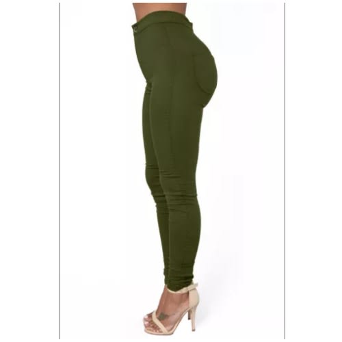 Olive High Waisted Skinny Jeans With Round Pockets