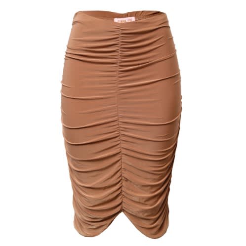 Slinky Ruched Midi Skirt - Brown