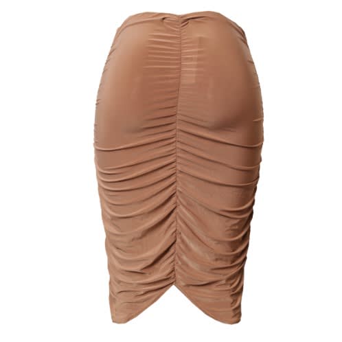 Slinky Ruched Midi Skirt - Brown