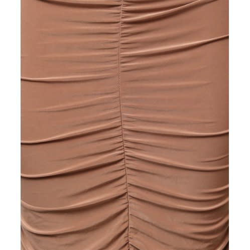 Slinky Ruched Midi Skirt - Brown