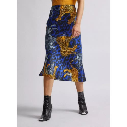 Blue Satin Midi Skirt