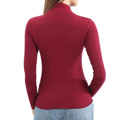Elastic Turtleneck Longsleeve Blouse For Women - Maroon