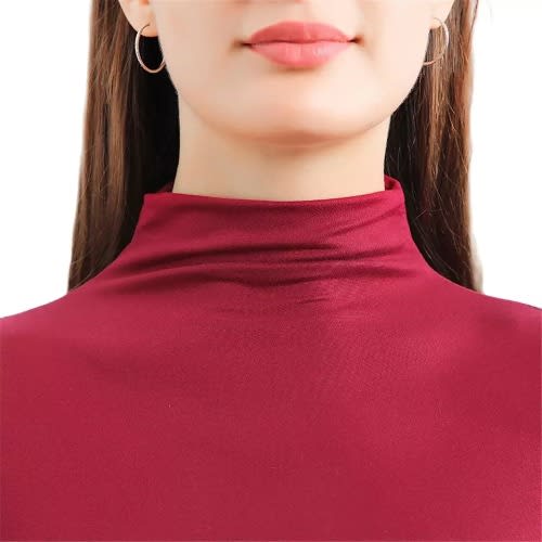 Elastic Turtleneck Longsleeve Blouse For Women - Maroon