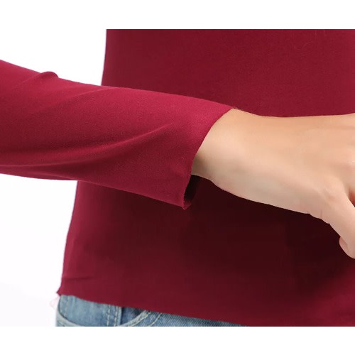 Elastic Turtleneck Longsleeve Blouse For Women - Maroon