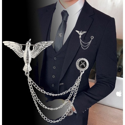 Silver Eagle Lapel Brooch With Free Pouch