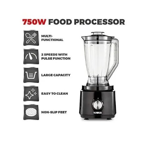Food Processor And Blender + 2l Mixing Bowl - 1.8l Jug - 750w - Black
