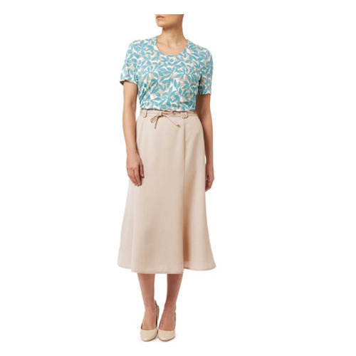 Basket Weave Flared Skirt - Beige