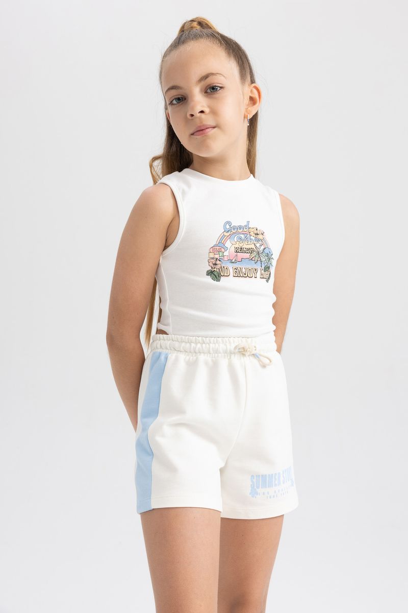 Girl Casual Short Knitted Short - Ecru