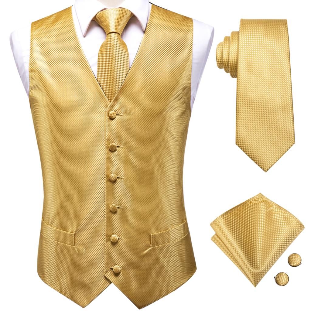 (16)Silk Mens Slim Fit 4pcs Vest Necktie Pocket Square Cufflinks Waist Jacket Suit Waistcoat Neck Tie Set Gold Red Blue Pink Green ACU