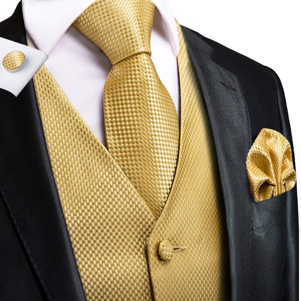 (16)Silk Mens Slim Fit 4pcs Vest Necktie Pocket Square Cufflinks Waist Jacket Suit Waistcoat Neck Tie Set Gold Red Blue Pink Green ACU