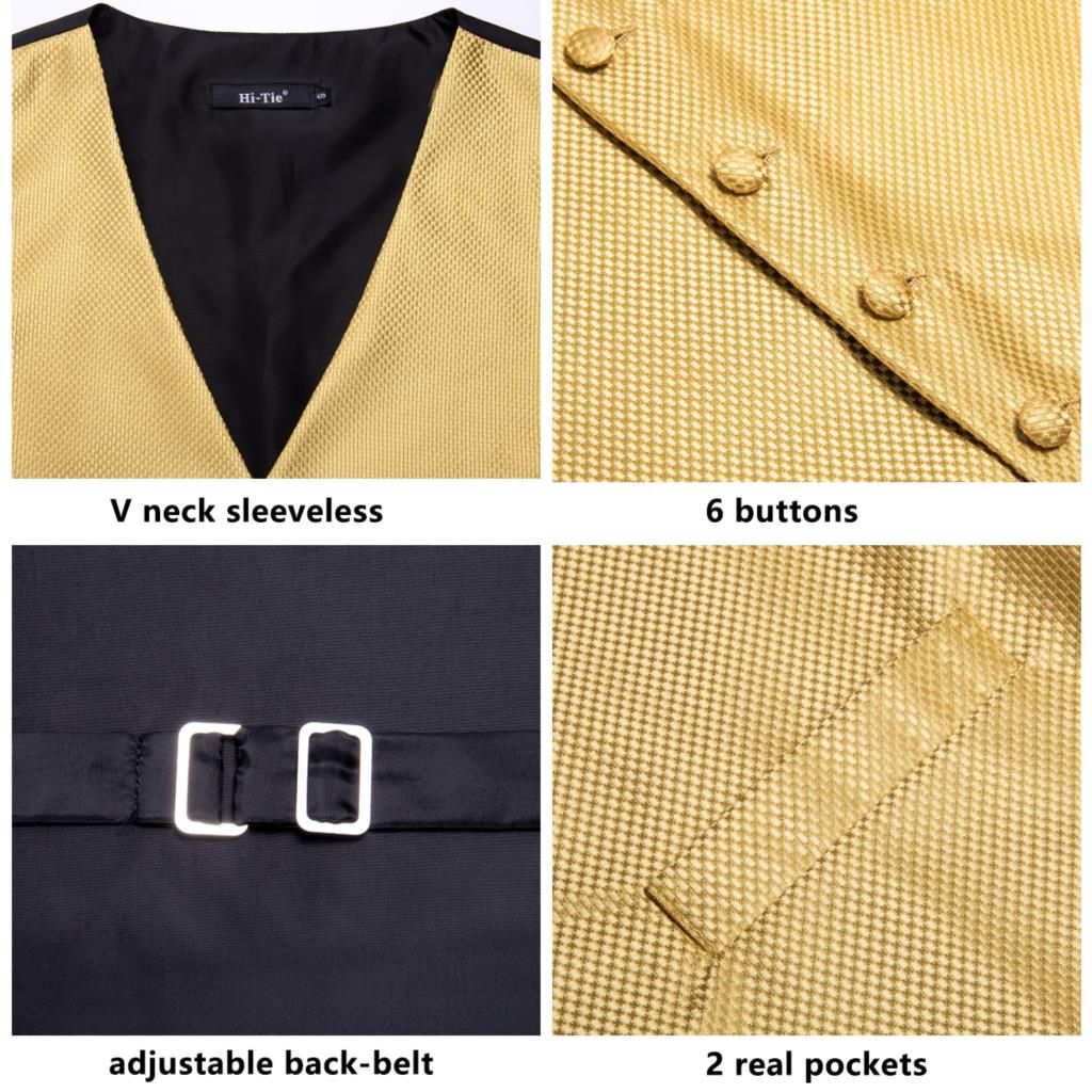 (16)Silk Mens Slim Fit 4pcs Vest Necktie Pocket Square Cufflinks Waist Jacket Suit Waistcoat Neck Tie Set Gold Red Blue Pink Green ACU
