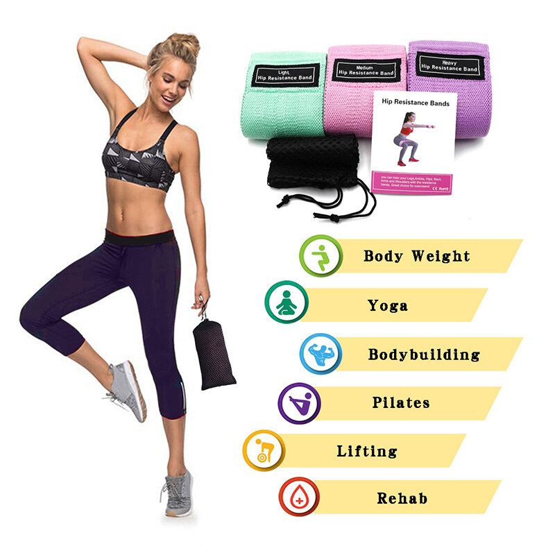 Yoga Elastic Hip Circle Band Squat Resistance Hip Belt Tension Portable Yoga Gym Training Band Tension Band Blue/Purple/ Pink Black Net Bag For Home Gym Travel Net Bag