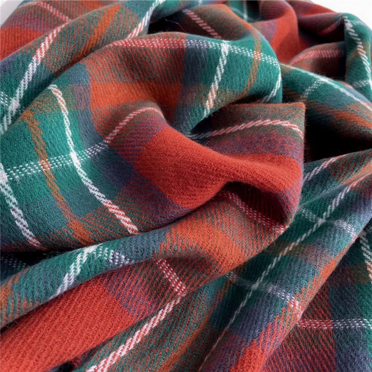 Women Scarf Women Winter Plaid Print Long Warm Shawl Orange
