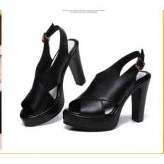 Flap Cross Over Microfiber Leather High Heel Sandals-Black