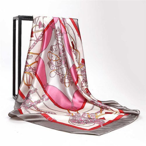 Summer Head Silk Scarf Women Luxury Designer Tassel Print Bandana Vintage Satin Square Muslim Hijab Scarves Bohemian Shawls(#gray)(90 X 90 CM) SHA