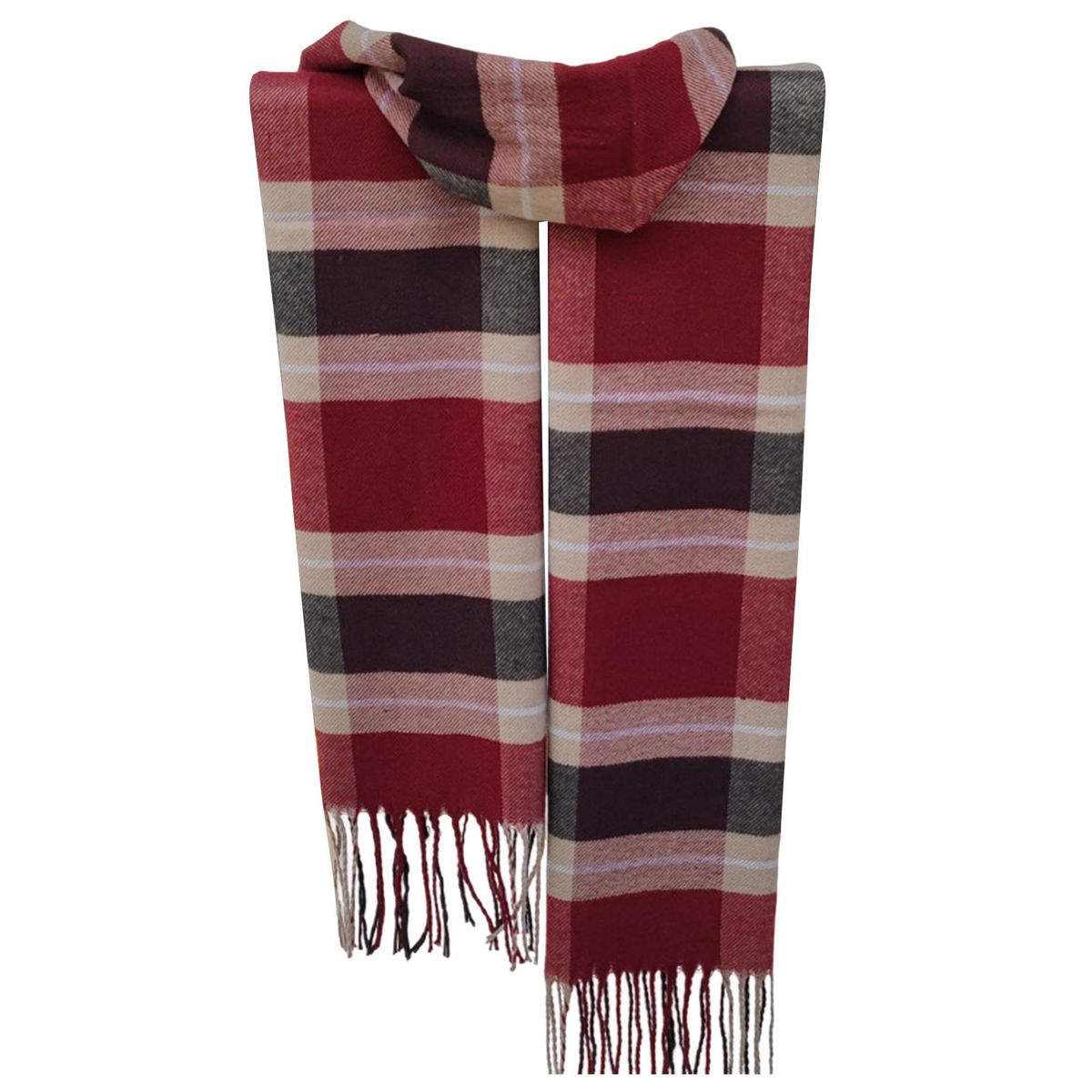 Autumn Winter Men Scarf Plaid Tassels Thickened-Red
