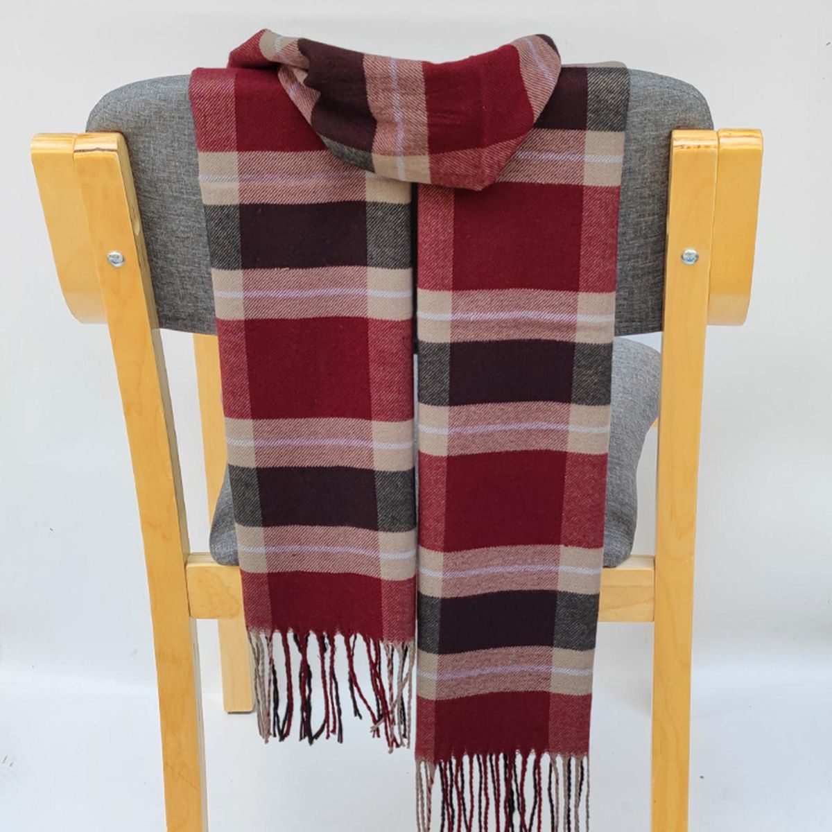 Autumn Winter Men Scarf Plaid Tassels Thickened-Red