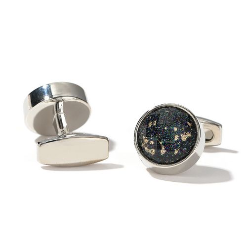 Men's Luxurious  Black And Silver Shirt Cufflinks+ Gift Box