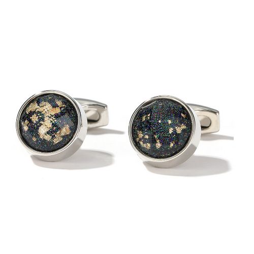 Men's Luxurious  Black And Silver Shirt Cufflinks+ Gift Box
