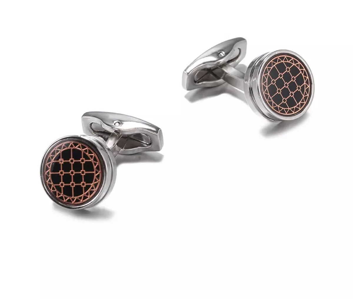 Brown & Silver Stud Cufflinks