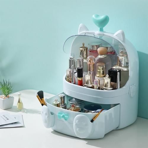 Cat Shape Plastic Makeup Storage Box Cosmetic Organizer Make Up Container Desktop Sundry Storage Case With Handle