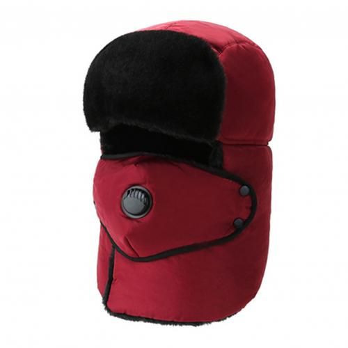 Men Women Winter Cotton Earmuffs Snow Cap Thicken Warm Cycling Hats With Face Cover Breathing Valve For Skiing Snowboarding -Red