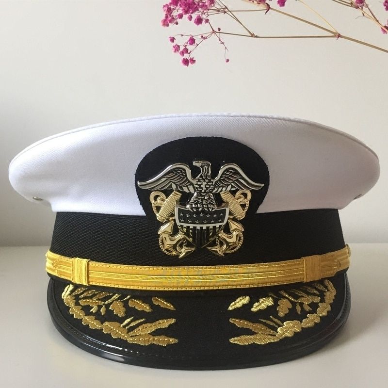 High Quality U.S  Officer Visor Hat Navy Marine Corps Vintage Ary Eagle Emblem Air Force Male  General Soldier Caps-Style 1