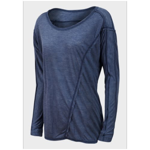 Ladies Raw Edge Long Sleeve Top - Steel Blue