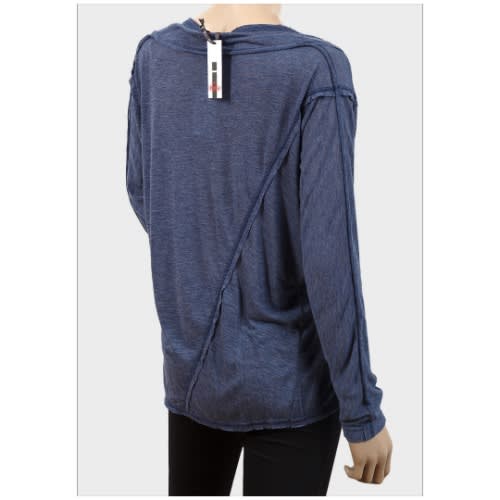 Ladies Raw Edge Long Sleeve Top - Steel Blue