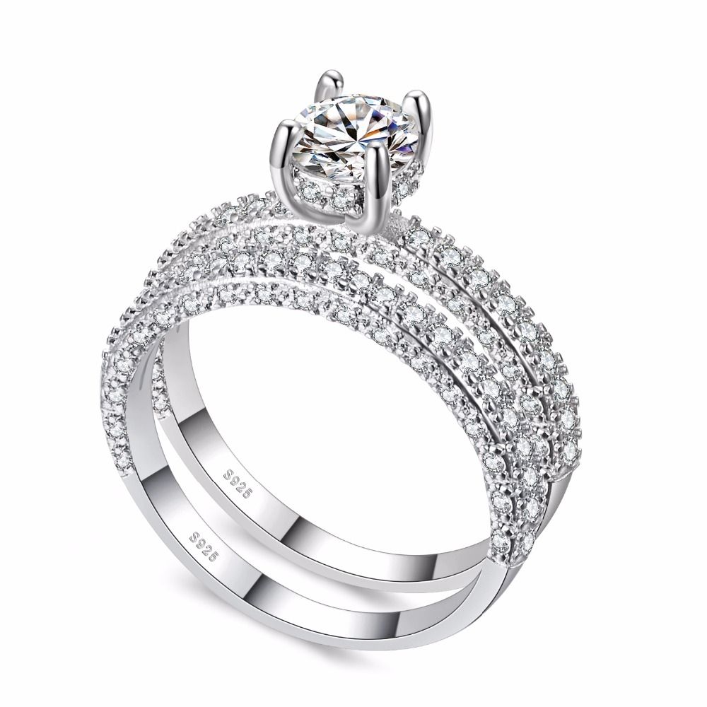 Double Row For Women Fashion Cubic Zirconia Wedding Engagement Ring, Ring Size:9(Egg Shape White Gold)