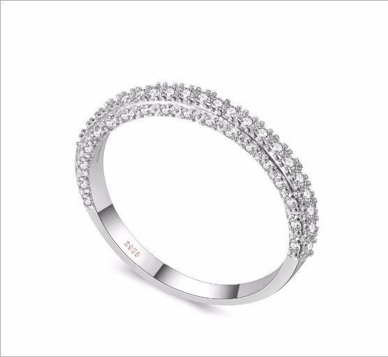 Double Row For Women Fashion Cubic Zirconia Wedding Engagement Ring, Ring Size:9(Egg Shape White Gold)