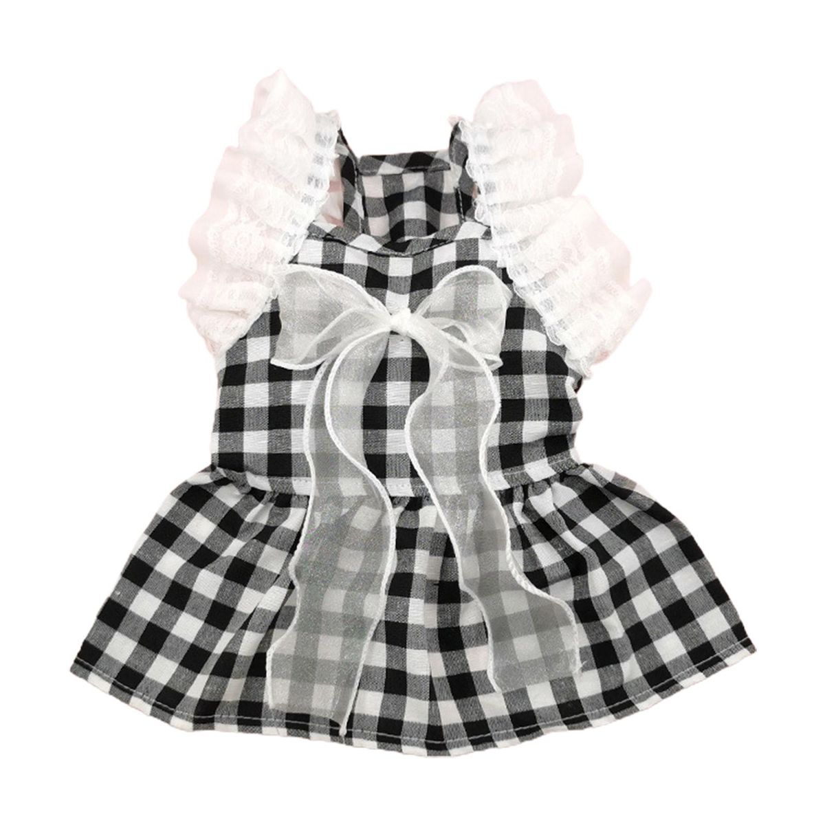 Dog Dress Plaid Print Pet Cat Dog Bowknot Dress Black