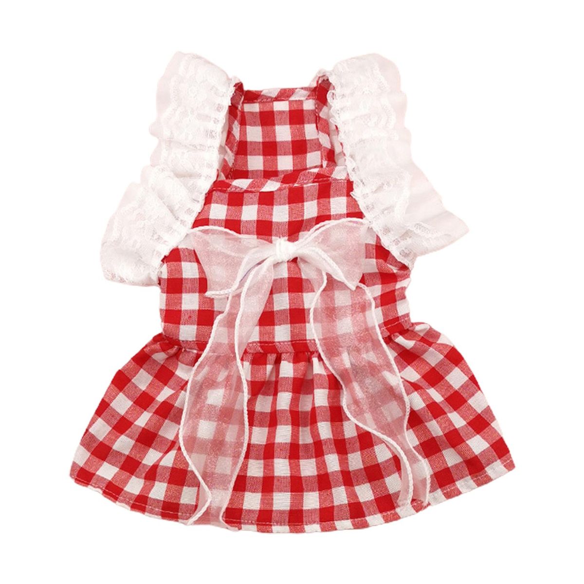 Dog Dress Plaid Print Pet Cat Dog Bowknot Dress Red