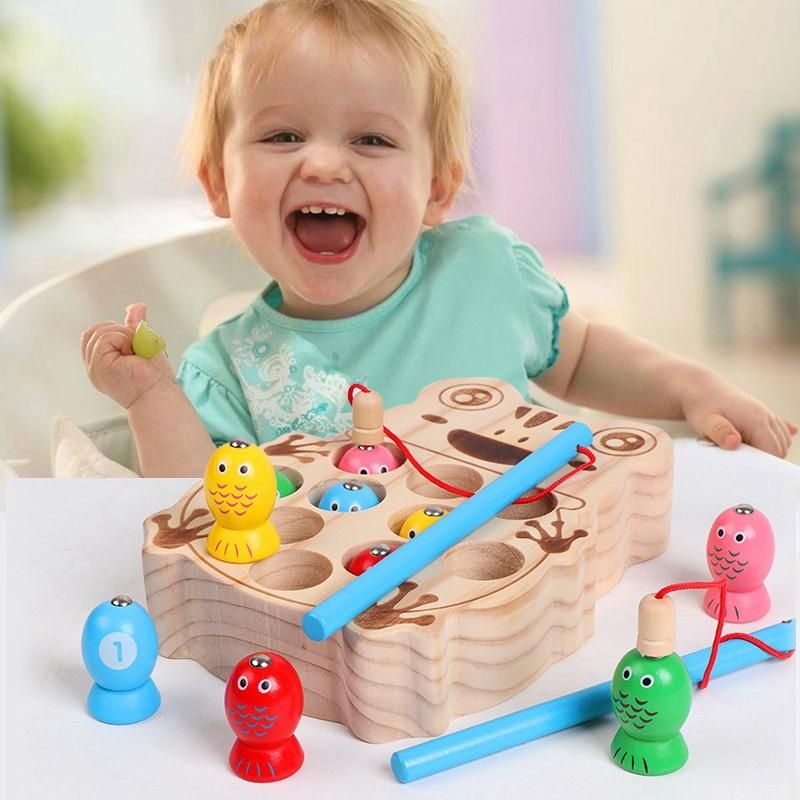 Magnetic Fishing Games Frog Base Baby Wooden Toys for