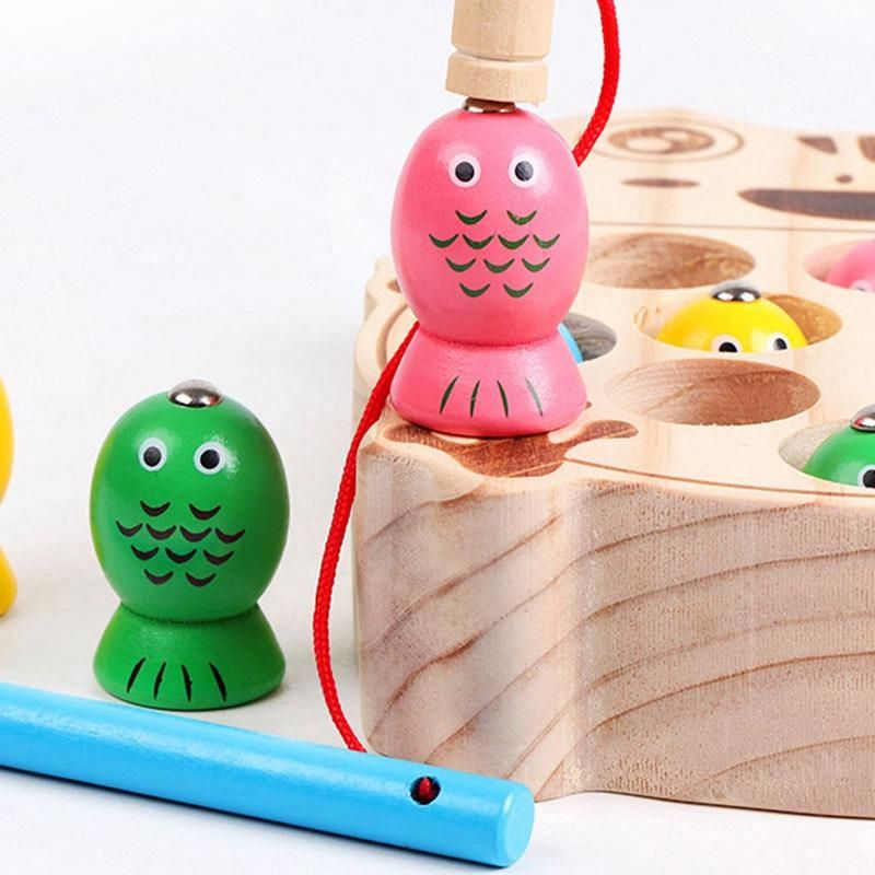 Magnetic Fishing Games Frog Base Baby Wooden Toys for