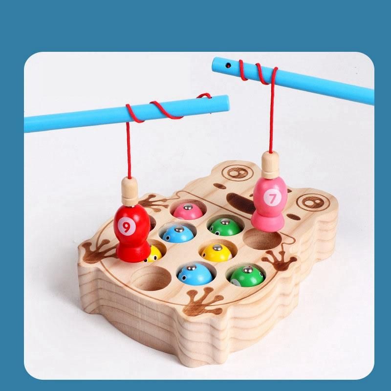 Magnetic Fishing Games Frog Base Baby Wooden Toys for