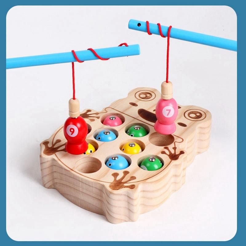 Magnetic Fishing Games Frog Base Baby Wooden Toys for