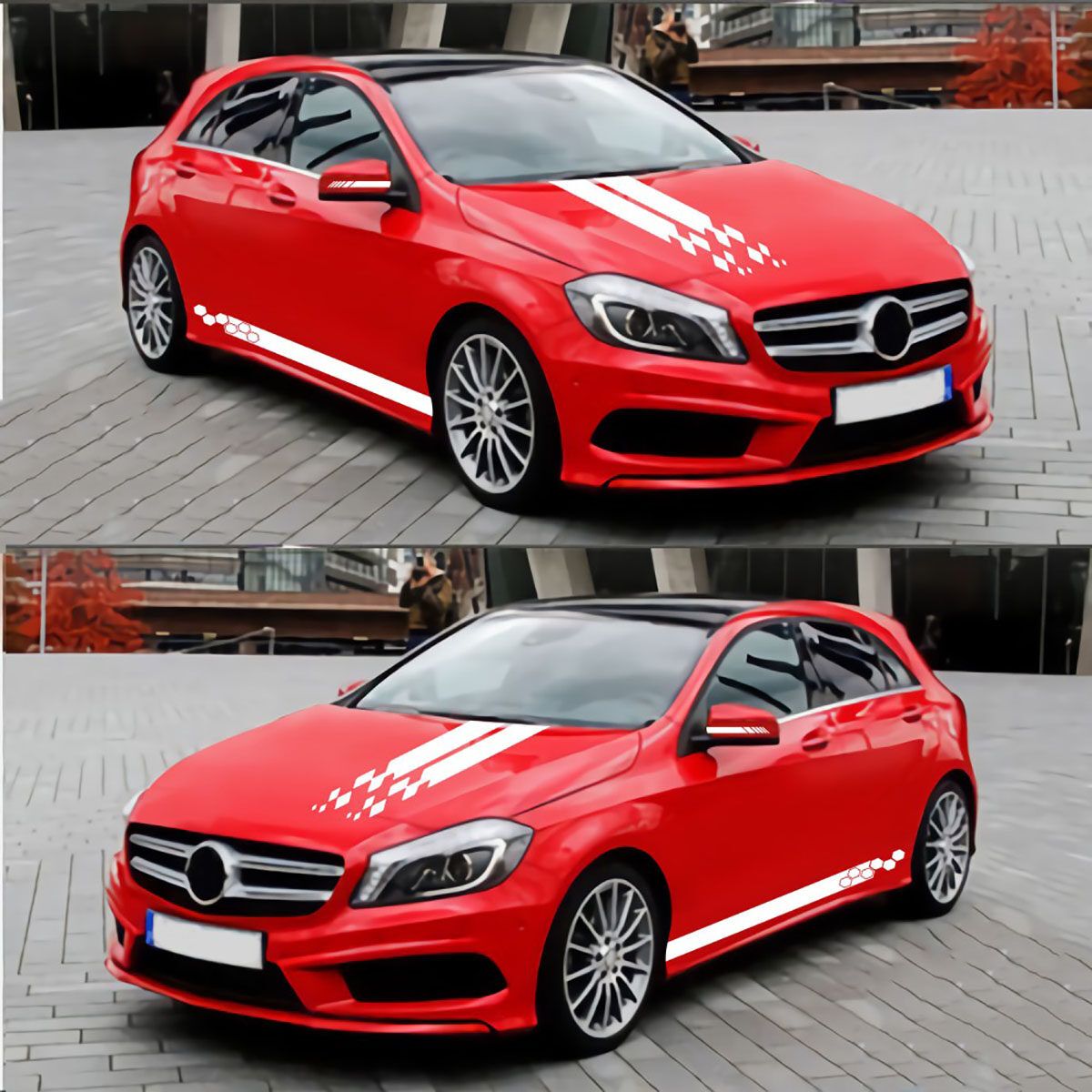5pcs/Set Universal Car Side Body Stripe Sticker DIY Decal Trim Hood Rear View Mirror White