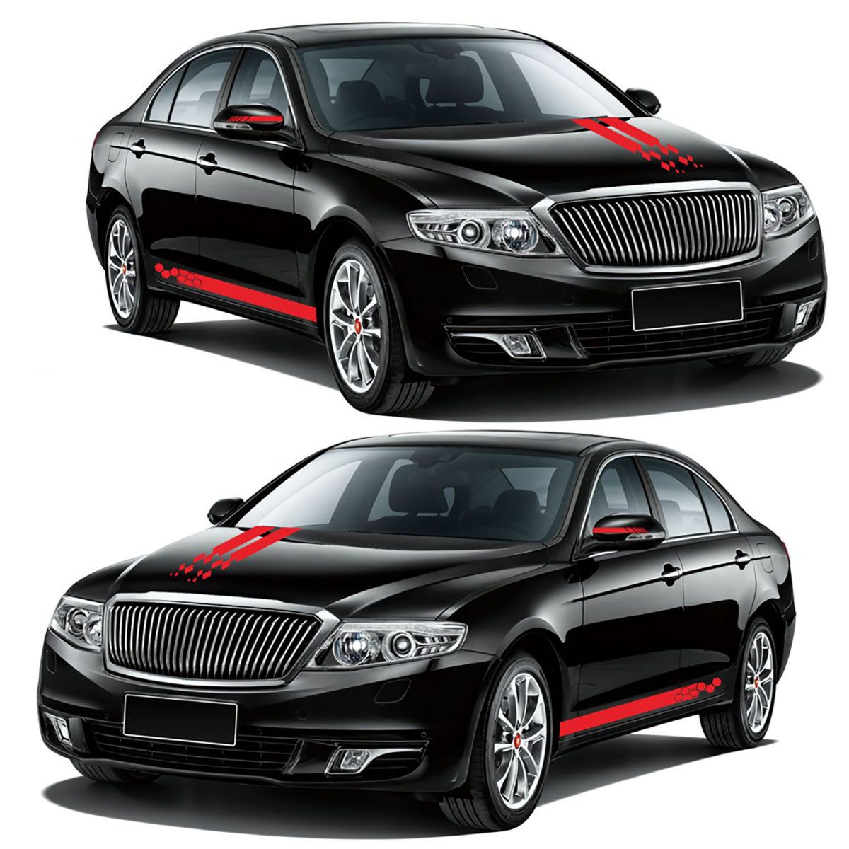 5pcs/Set Universal Car Side Body Stripe Sticker DIY Decal Trim Hood Rear View Mirror White