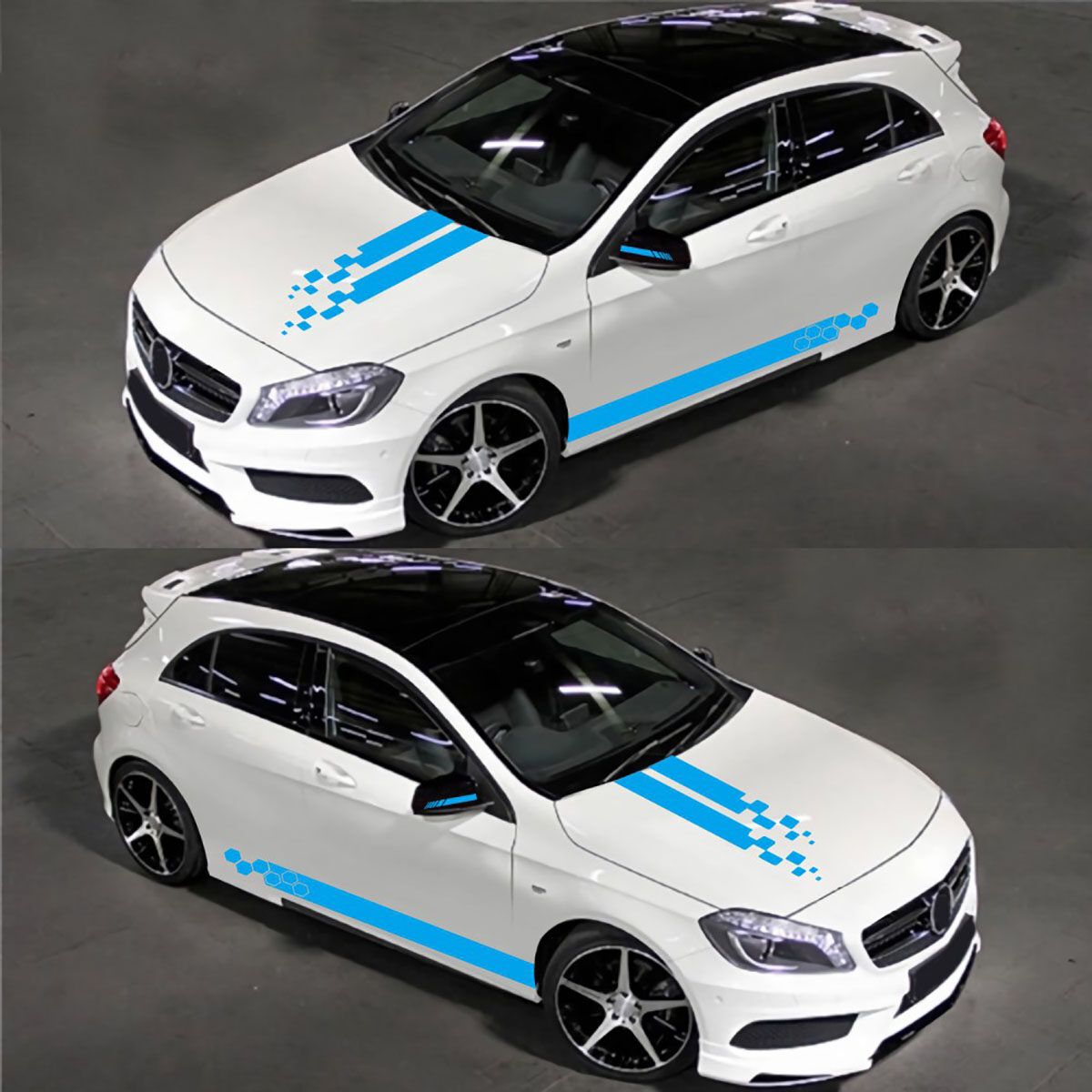 5pcs/Set Universal Car Side Body Stripe Sticker DIY Decal Trim Hood Rear View Mirror White
